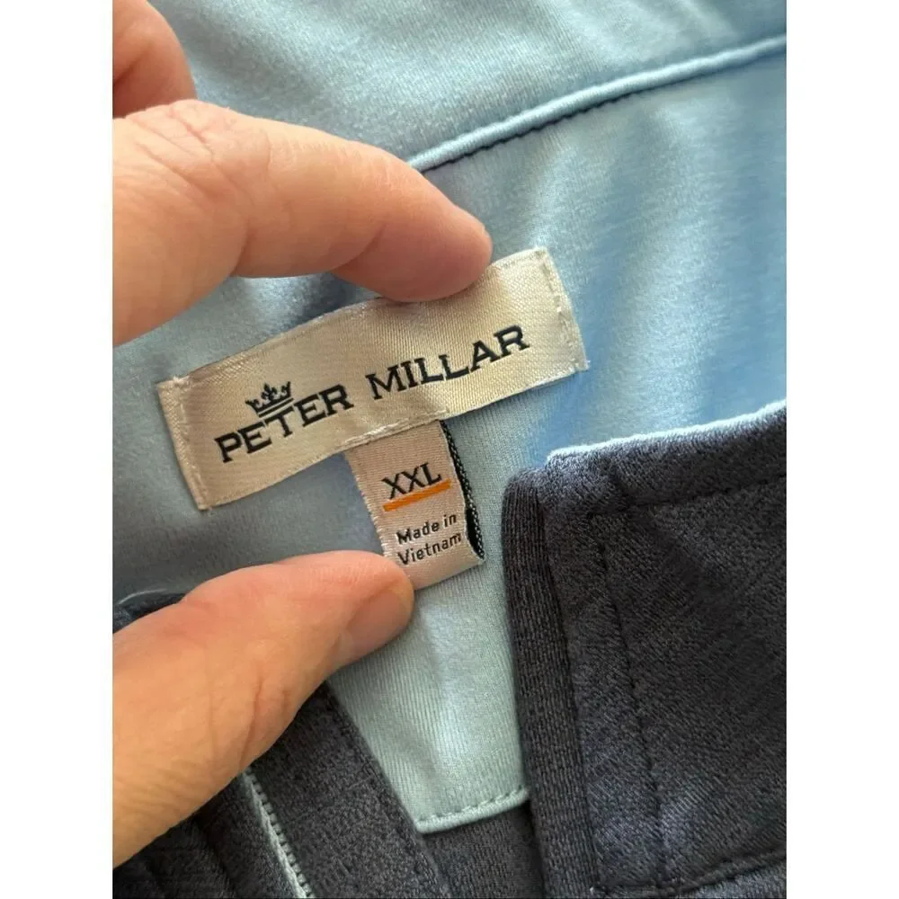 Peter Millar Navy and Light Blue 1/4 Zip Pullover XXL Branded